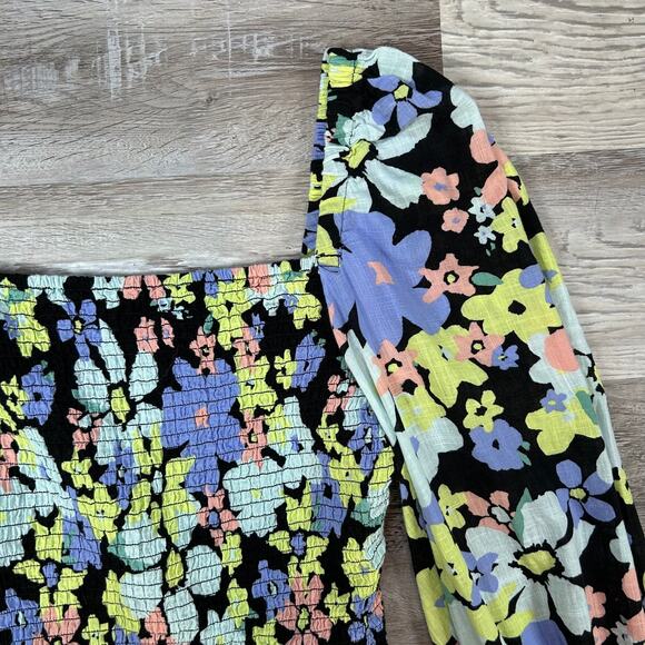 Free People Floral Smocked Puff Sleeve Top Multicolor Boho M - Picture 5 of 9